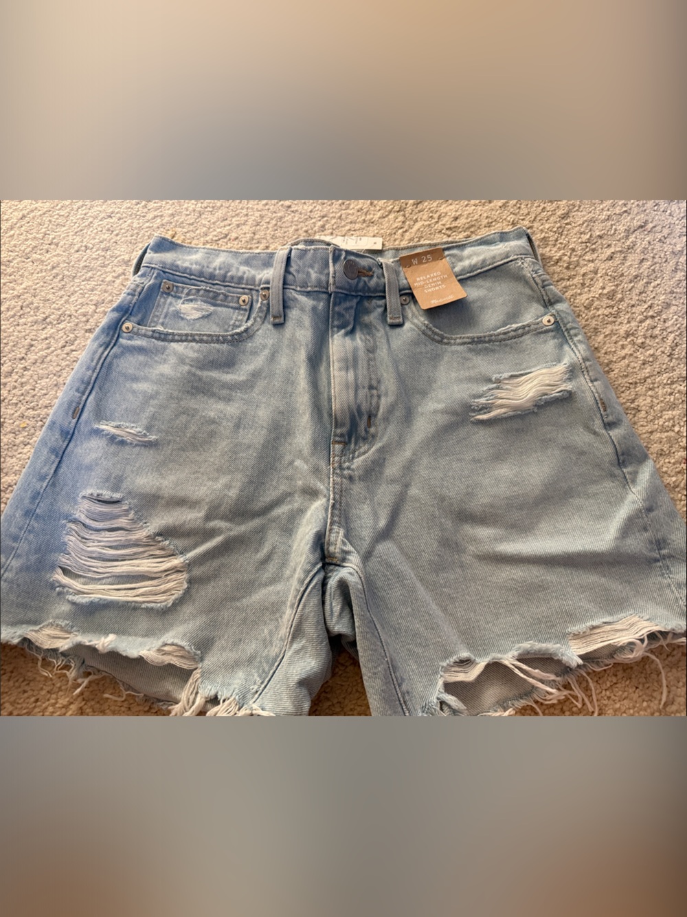 Madewell Light Blue Distressed Denim Women's Shorts Size W25